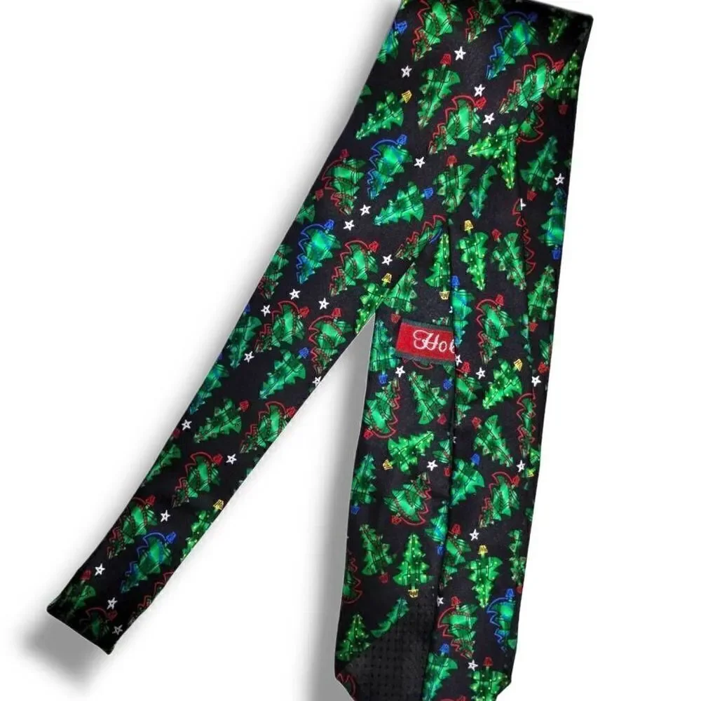 ‎Holidays Christmas Tie Men Black Green Silk Trees OS